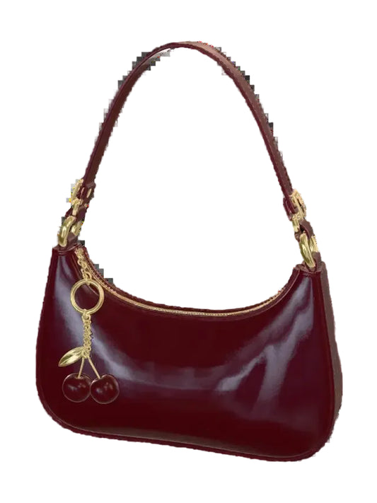 Bolsa de Ombro Elegance para Mulher com Pendente de Cereja — Couro PU Casual
