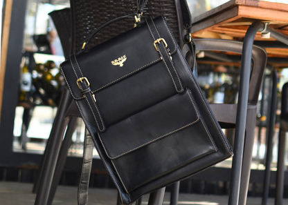 Sac à dos professionnel en cuir pour ordinateurs portables 15,6” – Élégance et fonctionnalité chez IULIUS - Luna brodée