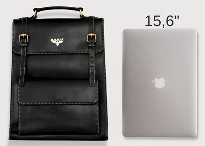 Sac à dos professionnel en cuir pour ordinateurs portables 15,6” – Élégance et fonctionnalité chez IULIUS - Luna brodée