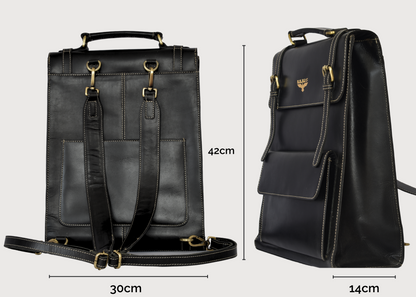 Sac à dos professionnel en cuir pour ordinateurs portables 15,6” – Élégance et fonctionnalité chez IULIUS - Luna brodée