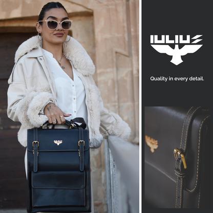 Sac à dos professionnel en cuir pour ordinateurs portables 15,6” – Élégance et fonctionnalité chez IULIUS - Luna brodée