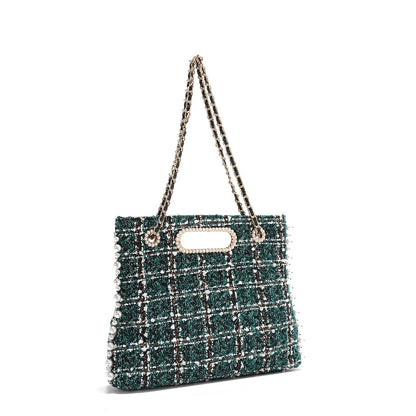 Borsa Clutch Stile Tweed Verde: Eleganza e Versatilità per le tue serate speciali - Luna Ricamata