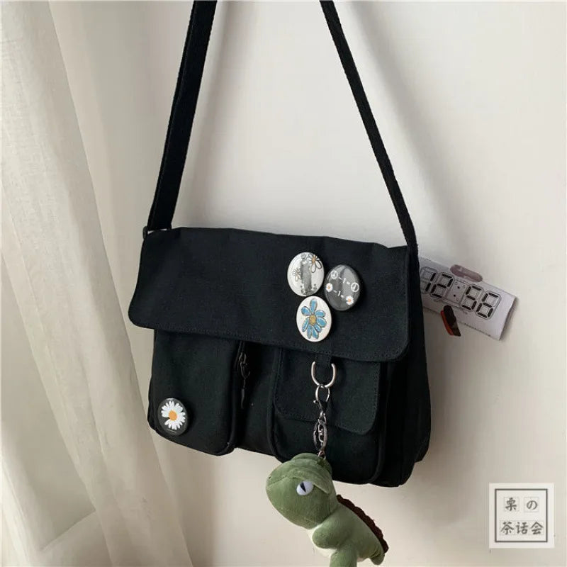 Bolsas de hombro cruzadas de lona para jóvenes, moda casual, bolso de mano para damas, bandolera de color sólido, bolsas de mensajero para chicas, mochilas escolares.