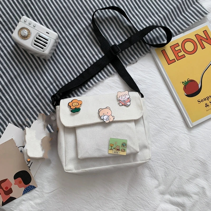 Bolsas de hombro cruzadas de lona para jóvenes, moda casual, bolso de mano para damas, bandolera de color sólido, bolsas de mensajero para chicas, mochilas escolares.