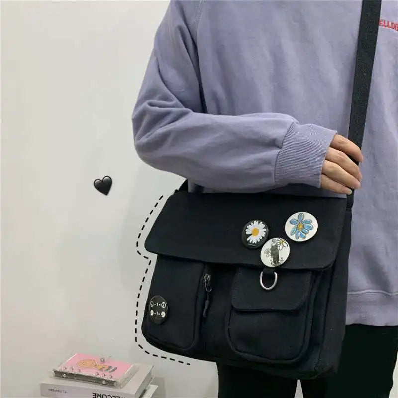 Bolsas de hombro cruzadas de lona para jóvenes, moda casual, bolso de mano para damas, bandolera de color sólido, bolsas de mensajero para chicas, mochilas escolares.