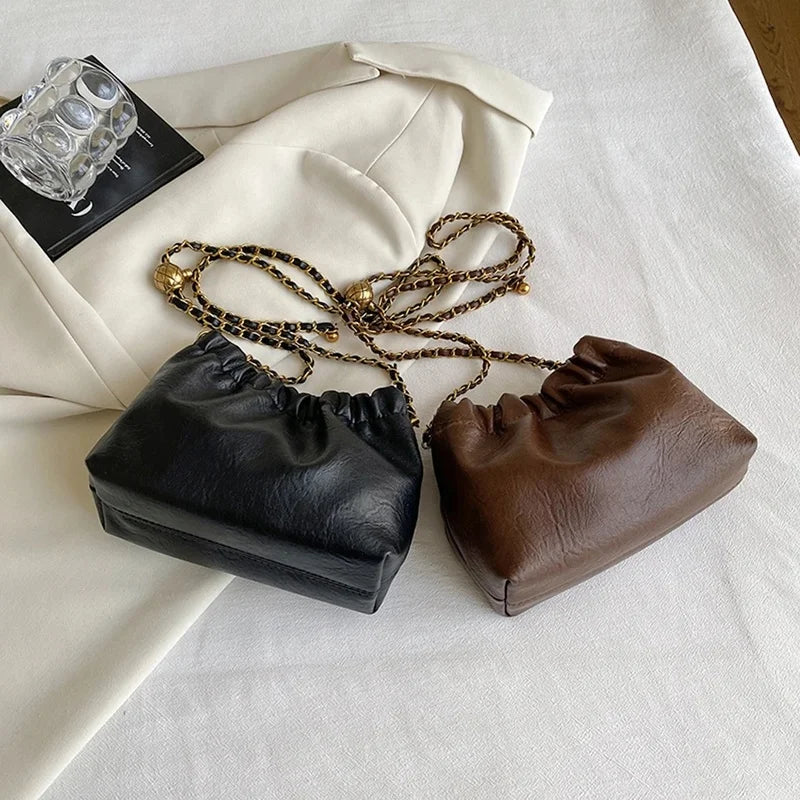 Bolso de Hombro con Cadena para Mujer, Bandolera Versátil, Bolso Tote Casual Plisado, Bolso Satchel, Bolso Cruzado, Monedero Elegante para Chica