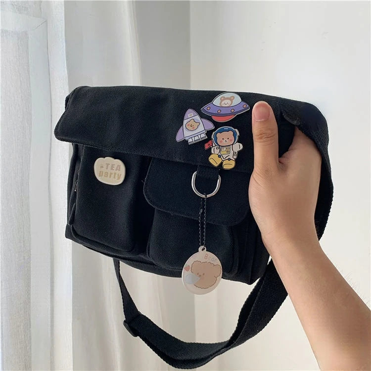 Bolsas de hombro cruzadas de lona para jóvenes, moda casual, bolso de mano para damas, bandolera de color sólido, bolsas de mensajero para chicas, mochilas escolares.