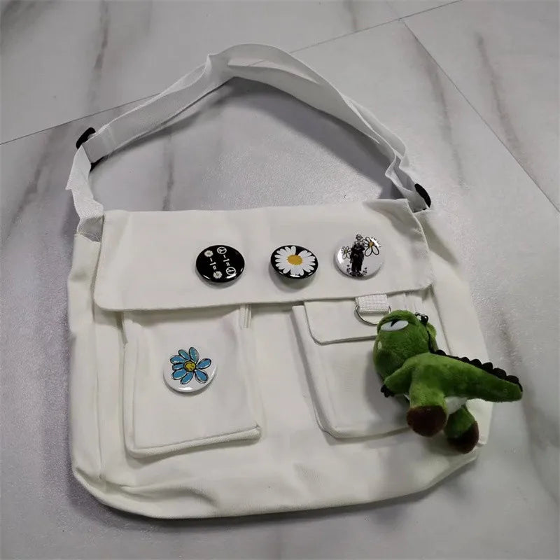Bolsas de hombro cruzadas de lona para jóvenes, moda casual, bolso de mano para damas, bandolera de color sólido, bolsas de mensajero para chicas, mochilas escolares.