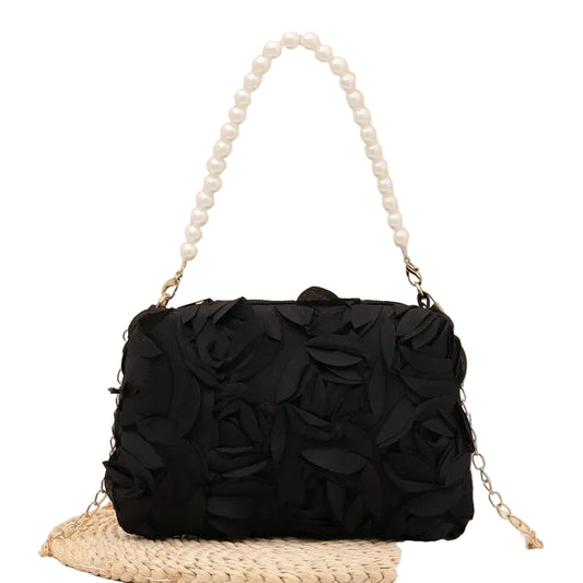 Bolsa Tiracolo Floral para Mulher — Mala de Ombro Pequena com Rosa 3D e Corrente