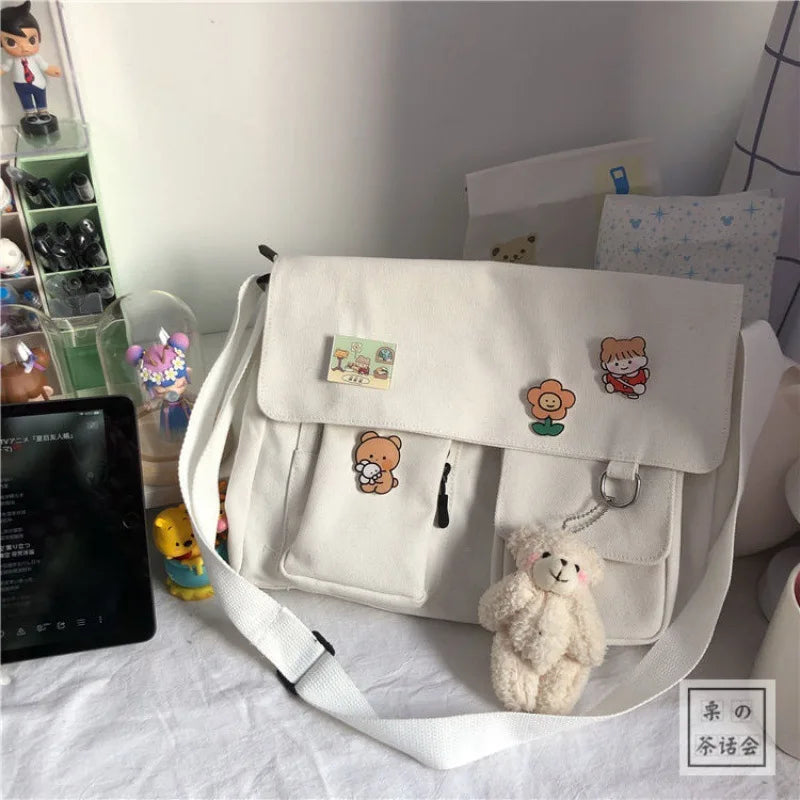 Bolsas de hombro cruzadas de lona para jóvenes, moda casual, bolso de mano para damas, bandolera de color sólido, bolsas de mensajero para chicas, mochilas escolares.